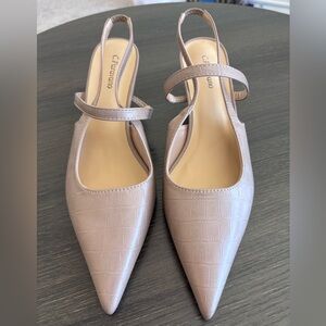 NWT C.Paravano Taupe Crocodile Print Slingback Pointed Kitten Heels US 9